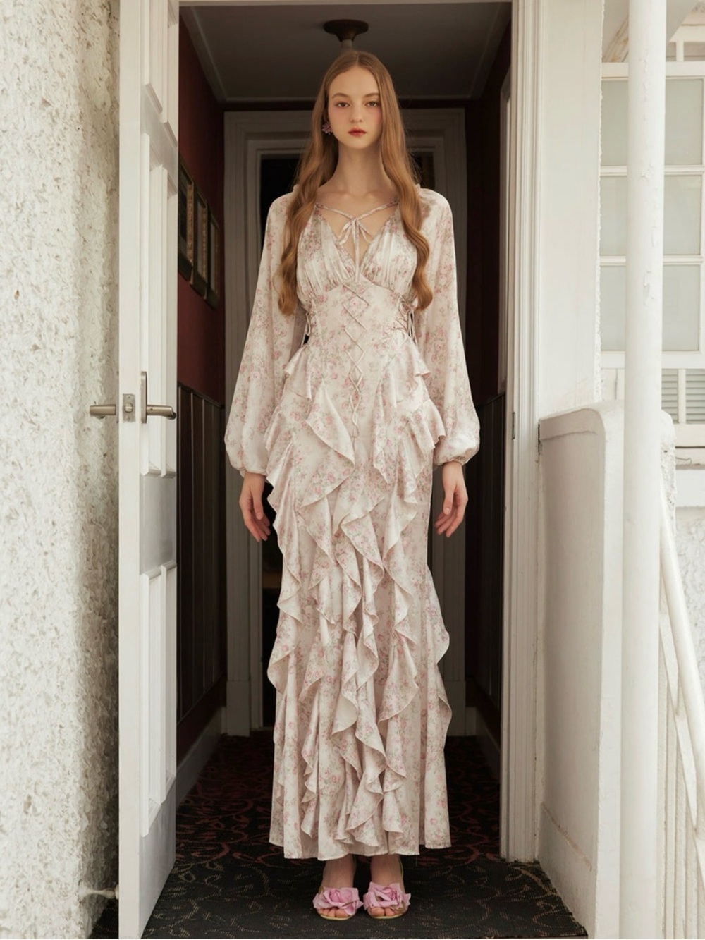 Balance Collection Blush Floral Ruffle Maxi Dress